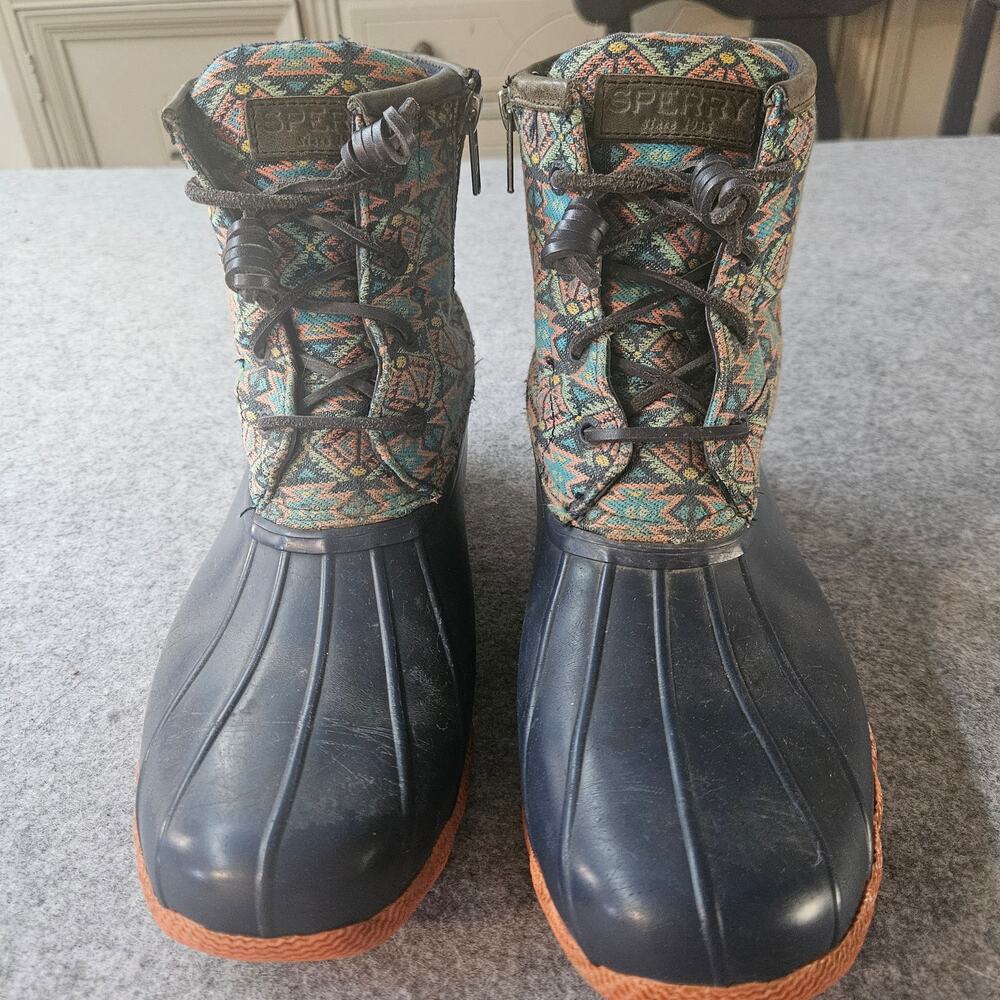 Sperry Top-Sider Saltwater Serape Geometric Waterproof Duck Boots Size 9.5
